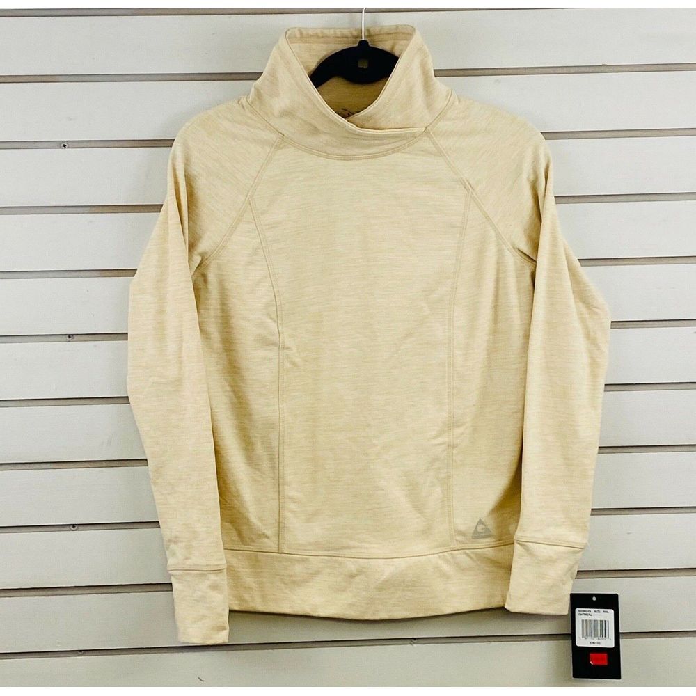 Womens S Gerry Sweatshirt Oatmeal Long Sleeve Pullover High Mock Neck Thumbholes